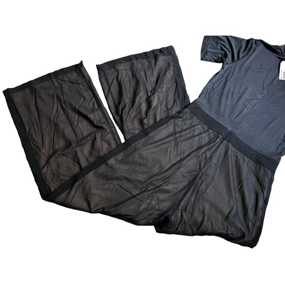Uniq NWT Wide Leg Short Sleeve Jumpsuit Sz Large Womens Black Mock Neck - Picture 5 of 10